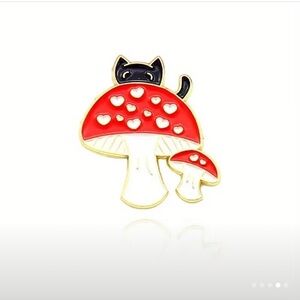 (3/$15) Mushroom Black Cat Enamel pin